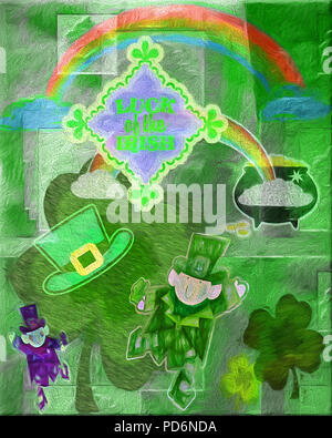 Ein bisschen Spaß saisonale digitales Kunstwerk gerade rechtzeitig zum St. Patrick's Day. Viel Farbe, Textur und traditionelle Symbole und Zeichen sorgen für ein f Stockfoto