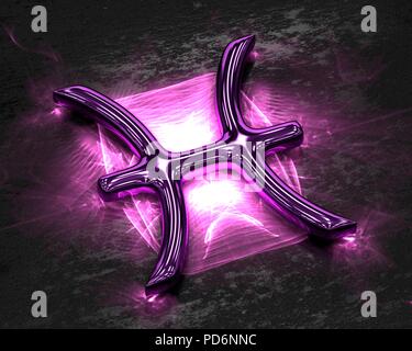 Zeichen des Tierkreises in Metall mit rosa Ätzmittel - Fische Stockfoto