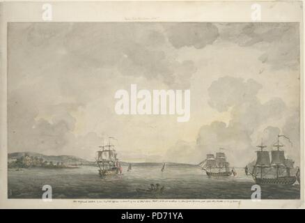 Eine ursprüngliche Skizze von einem englischen Offizier an Bord eines der Adml-. Howe's Flotte während vor Anker im Hafen von New York, kurz nach der Schlacht von Long Island Stockfoto