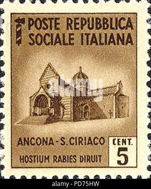 Ancona Kathedrale di San Ciriaco-francobollo della Repubblica Sociale Italiana. Stockfoto