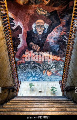 Orozco Wandmalereien in den Regierungspalast von Guadalajara, Mexiko. Stockfoto