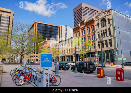 Denver, 3. Mai: Fahrradverleih in der Innenstadt am 3. Mai 2017 in Denver, Colorado Stockfoto