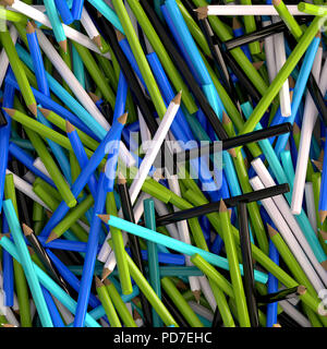 Nahtlose Textur von Blau, Türkis, Grün, Schwarz und Weiß Holz- Bleistifte Stockfoto