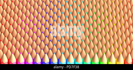 Schließen bis auf die Spitzen der Regenbogen Buntstifte Stockfoto