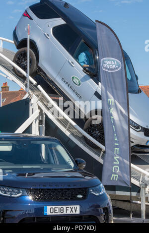Land Rover mobile Erfahrung display Team Werbung und Förderung der Land Rover Fahrzeugen mit Allradantrieb, der Range Rover und Discovery. Stockfoto