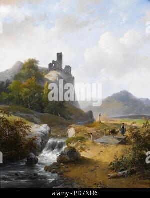 Andreas Schelfhout - Duits landschap met ruïne. Stockfoto