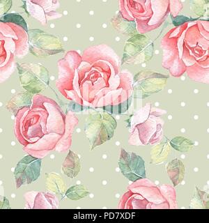 Florale Zweig. Aquarell nahtlose Muster 30. Hand gemalten Hintergrund mit Rosen Stockfoto