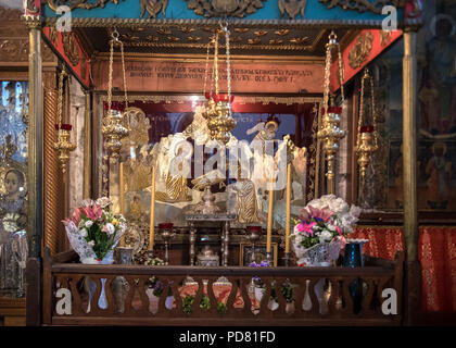 Bethlehem, 20. Mai 2018: Orthodoxe Heiligtum der Krippe, mit der Darstellung der Geburt Christi, vor der Grotte der Krippe, die möglichen Geburtsort von Jesus, ich Stockfoto