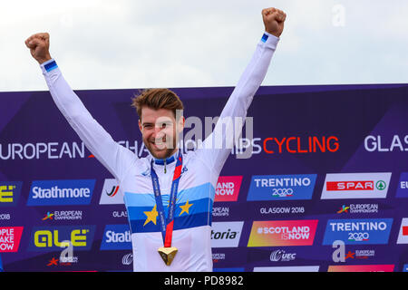 Cathkin Braes, Glasgow, UK. 7. August 2018. Die Männer cross country Mountainbike Studien über Cathkin Braes statt, auf der Südseite von Glasgow wurde von LARS FORSTER (SUI) gegen ein Feld von 59 internationalen Reiter Kredit gewonnen: Findlay/Alamy leben Nachrichten Stockfoto