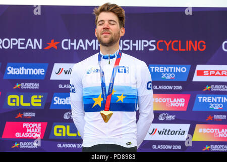 Cathkin Braes, Glasgow, UK. 7. August 2018. Die Männer cross country Mountainbike Studien über Cathkin Braes statt, auf der Südseite von Glasgow wurde von LARS FORSTER (SUI) gegen ein Feld von 59 internationalen Reiter Kredit gewonnen: Findlay/Alamy leben Nachrichten Stockfoto