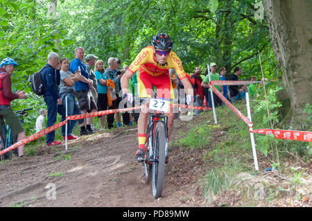 Glasgow, Schottland, Großbritannien. 7. August 2018. Pablo Rodriguez Spaniens Fahrten bei den Herren Mountainbike Cross-Country bei Cathkin Braes Mountainbike Trails am Tag sechs der Europäischen Meisterschaften Glasgow 2018. Credit: Skully/Alamy leben Nachrichten Stockfoto