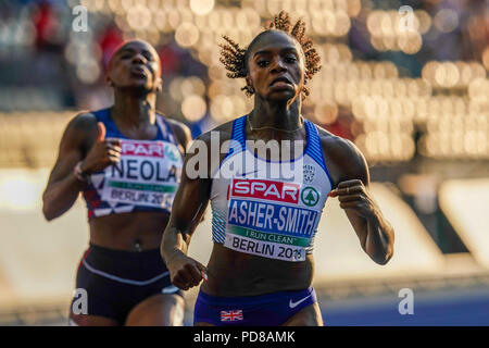 August 7, 2018: Dina Asher-Smith von Großbritannien während 100 Meter der Frauen Halbfinale im Olympiastadion in Berlin bei der Leichtathletik-WM. Ulrik Pedersen/CSM Stockfoto