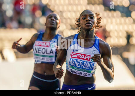 August 7, 2018: Dina Asher-Smith von Großbritannien während 100 Meter der Frauen Halbfinale im Olympiastadion in Berlin bei der Leichtathletik-WM. Ulrik Pedersen/CSM Stockfoto