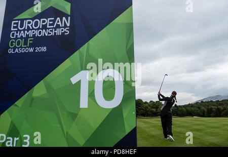 Gleneagles, Schottland, Großbritannien; 8. August, 2018. Tag 1 Golf Wettbewerb in Gleneagles. Männer und Frauen Mannschaft Meisterschaften Round Robin - Runde 1. Vier Ball Match Play Format. Gleneagles für die Europameisterschaft 2018. Georgia Hall von GB-Stücke der auf der 10 Loch. Credit: Iain Masterton/Alamy leben Nachrichten Stockfoto