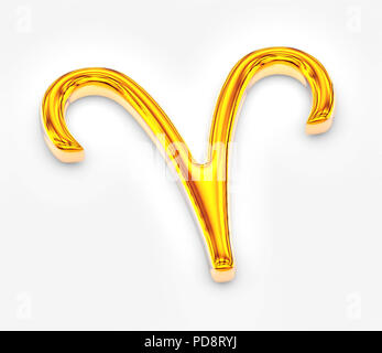 Zeichen des Tierkreises in Gold auf weißem Hintergrund - Widder Stockfoto