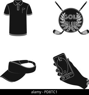 Schwarz, Kappe, Kleidung, Verein, Sammlung, Emblem, Feld, Flagge, Spiel, Golf, Golfer, Hand-, Hobby-, Bohrung, Icon, Illustration, isoliert, Logo, Navigator, Telefon, Spielplatz, Set, shirt, Schild, Sport, Symbol, einheitliche, Vector, Visor-, Web-, Vektor, Vektoren, Stock Vektor