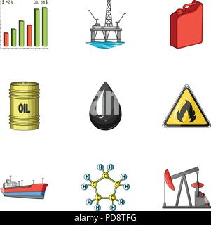 Bohrinsel, Pumpe und andere Ausrüstung für oil recovery, Verarbeitung und Lagerung. Öl Sammlung Icons im Comic-stil Vektor Symbol lieferbar Abbildung Stock Vektor