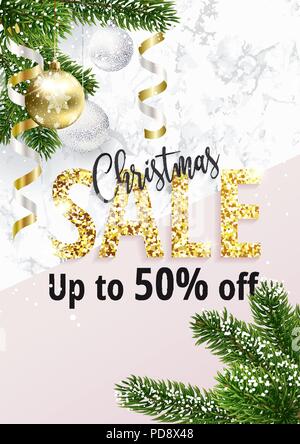 Weihnachten Verkauf Banner. Marmor und Gold Stock Vektor