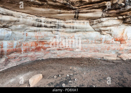 Indigenen San rock Kunst an den Wänden der Höhle in der cederberg Mountains in Südafrika. Stockfoto