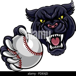 Black Panther Holding Baseball Ball Maskottchen Stock Vektor