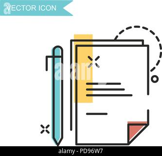 Moderne und einfache flache Vector Illustration. Symbol Blatt Papier und Stift. Bild für die Website, Präsentation, auf weißem Hintergrund isoliert Schnittstelle. Stock Vektor