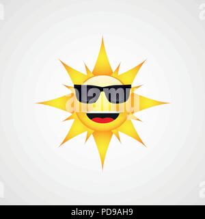 Sun Gesicht mit Sonnenbrille und glückliches Lächeln Stock Vektor