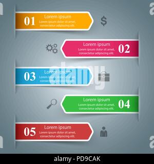 Business Infografik. Fünf Farben reihen. Marketing Symbol. Stock Vektor