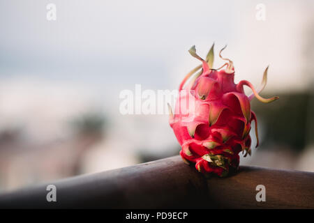 Close up Essen Bild von dragon Obst. Travel inspiration Foto mit einer geringen Tiefenschärfe. Blur Hintergrund mit Copyspace für Design. Stockfoto