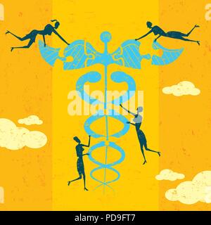 Zur Festsetzung der Gesundheitsversorgung. Eine Gruppe von Frauen die Puzzleteile zusammen, um Lösungen für das Gesundheitswesen finden. Stock Vektor