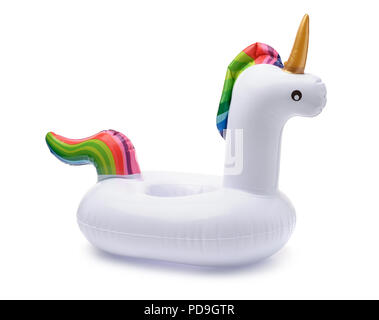 Aufblasbare pool float Einhorn isoliert auf weißem Stockfoto