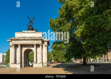 London England August 05, 2018 Die Wellington Memorial Arch am Hyde Park Corner. Stockfoto