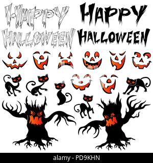 Stilisierten Silhouetten für Happy Halloween set isoliert auf den weißen Hintergrund schwarz und orange Vektor für Design Postkarten und Poster Stock Vektor