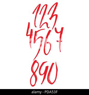 Satz von Kalligrafischen Tinte zahlen. Texturierte trockenen Pinsel Schriftzug. Vector Illustration. Stock Vektor