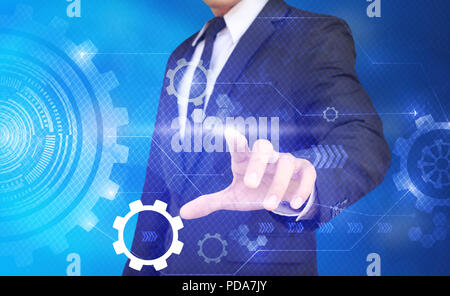 Tech guy Drücken high technology control panel Konzept Stockfoto