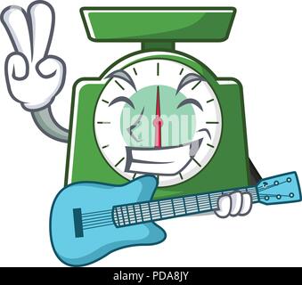 Mit Gitarre Küchenwaage Maskottchen Karikatur Stock Vektor