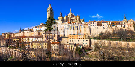 Schöne Stadt Segovia, Panoramaaussicht, Spanien Stockfoto