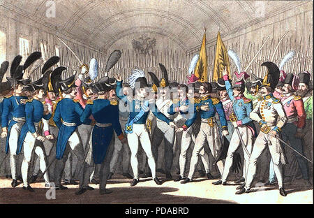 NOVEMBER AUFSTAND (1830-1831) aka des polnisch-russischen Krieges oder Cadet Revolution. Hier Zar Nikolaus I. gezeigt wird, seine Offiziere der polnischen Aufstand. Stockfoto