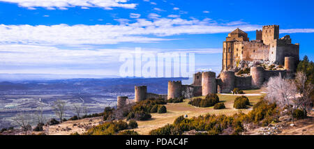 Beeindruckende Loarre schloss, Panoramaaussicht, Spanien Stockfoto