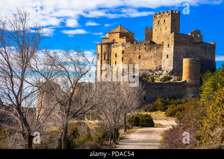 Beeindruckende Loarre schloss, Panoramaaussicht, Spanien Stockfoto