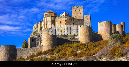 Sehenswürdigkeiten von Spanien, Ansicht mit alten mittelalterlichen Loarre schloss. Stockfoto