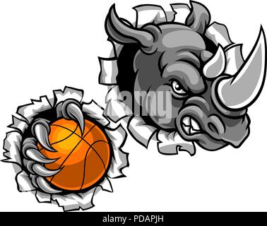 Rhino Holding Basketball Ball brechen Hintergrund Stock Vektor