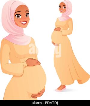 Schöne Muslimische schwangere Frau im Hijab. Isolierte Vector Illustration. Stock Vektor