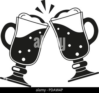 Schwarz und Weiß zwei phantastische Bier Glas Silhouette Stock Vektor