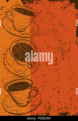 Kaffeetassen Kaffeetassen über einen abstrakten Hintergrund. Stock Vektor
