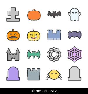 Flache halloween Verwandte Symbole gesetzt. Sammlung von niedlichen dekorative Aufkleber. Stock Vektor