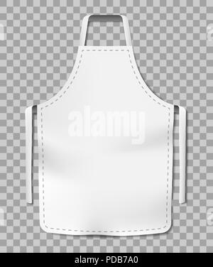 Weiße leere Küche Koch Schürze auf transparentem Hintergrund isoliert. Baumwolle realistische Schürze zum Kochen oder Bäcker. Vector Illustration. Stock Vektor