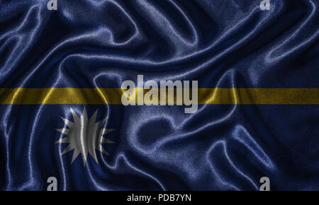 Nauru Flagge - Fabric Flagge Nauru Land-, Hintergrund- und Hintergrundbild von wehende Flagge von Textilien. Stockfoto