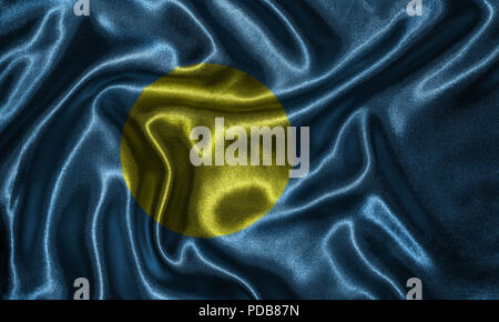 Palau Flagge - Fabric Flagge Palau Land-, Hintergrund- und Hintergrundbild von wehende Flagge von Textilien. Stockfoto