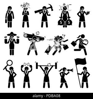 Geschäftsfrau, verschiedene Zeichen. Stock Vektor