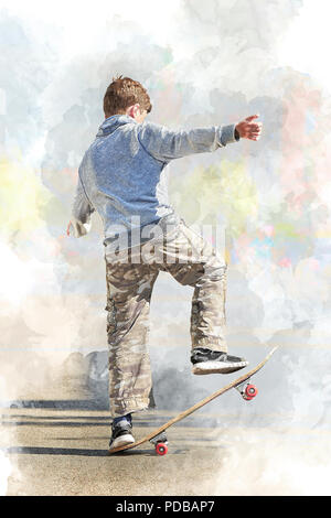 Junger Teenager junge praktizierende Skateboard auf der Straße Stockfoto